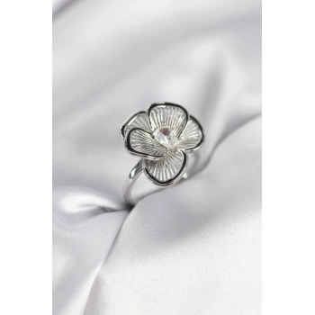Gümüş Renk Çiçek Model Vintage Kadın Yüzük