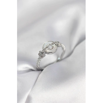 Gümüş Renk Daire Form Sedef ve Zirkon Taşlı Kadın Yüzük