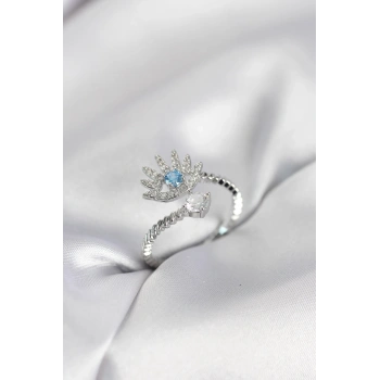 Gümüş Renk Göz Model Zirkon Taşlı Kadın Yüzük