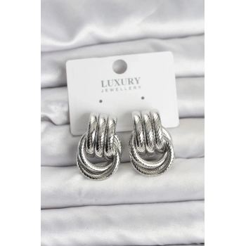 Gümüş Renk Halka Modelli Pirinç Kadın Küpe