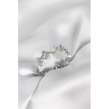 Gümüş Renk Kelebek Model Pirinç Kadın Yüzük