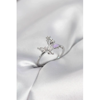 Gümüş Renk Kelebek Model Zirkon Taşlı Kadın Yüzük