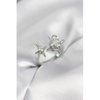 Gümüş Renk Kutup Yıldızı Model Zirkon Taşlı Kadın Yüzük