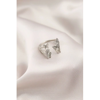 Gümüş Renk Metal Kelebek Model Kadın Yüzük