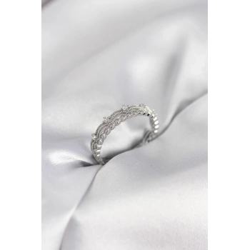 Gümüş Renk Motif Desenli Zirkon Taşlı Kadın Yüzük