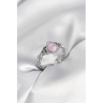 Gümüş Renk Pembe Damla Model Kadın Yüzük