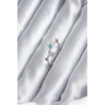 Gümüş Renk Renkli Zirkon Taşlı Kadın Yüzük