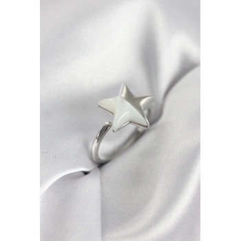 Gümüş Renk Sedefli Yıldız Model Kadın Yüzük