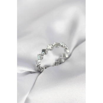 Gümüş Renk Sedefli Yonca Model Kadın Yüzük