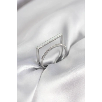 Gümüş Renk Sedefli Zirkon Taşlı 2li Kadın Yüzük