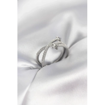 Gümüş Renk Zirkon Taşlı Halley Model Kadın Yüzük