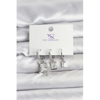 Gümüş Renk Zirkon Taşlı Kadın Küpe