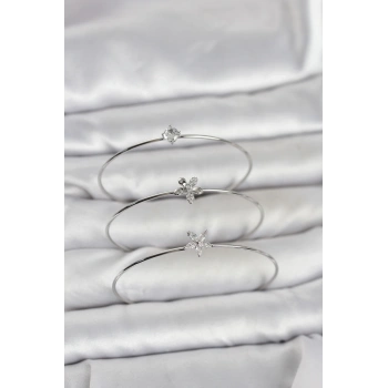 Gümüş Renk Zirkon Taşlı Pirinç 3lü Kadın Bileklik Kombini