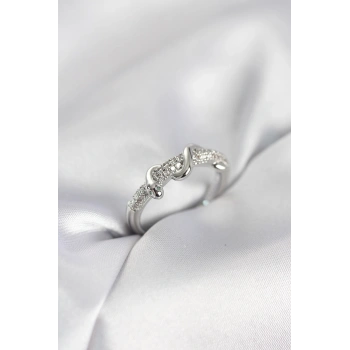 Gümüş Renk Zirkon Taşlı Sarmal Yılan Model Kadın Yüzük