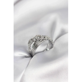 Gümüş Renk Zirkon Taşlı Zincir Model Kadın Yüzük