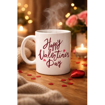 Happy Valentine’s Day Baskılı Porselen Kupa Model 2 – Sevgililer Günü Özel Tasarım
