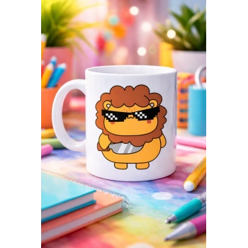 Havalı Aslan Figürlü Porselen Kupa MODEL 94 – Eğlenceli Tasarım Ofis & Ev İçin Özel Kupa