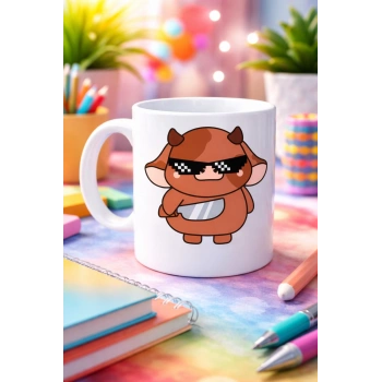 Havalı İnek Figürlü Porselen Kupa MODEL 95 – Eğlenceli Tasarım Ofis & Ev İçin Özel Kupa