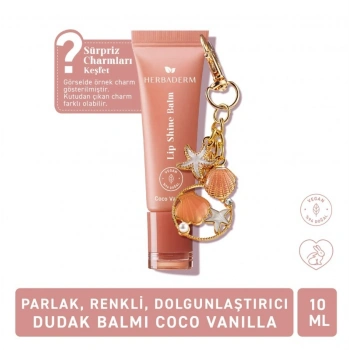 Herbaderm Parlak Dudak Balmı Coco Vanilya Aromalı 10 ml (Charm Hediyeli)