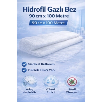 Hidrofil Gazlı Bez 90 cm x 100 Metre Medikal Emici Steril Olmayan Gazlı Bez Rulo