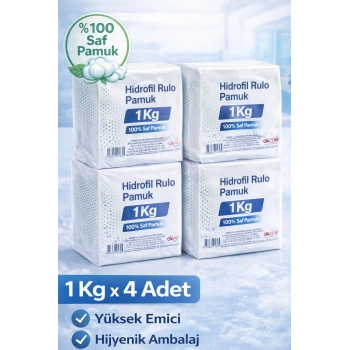 Hidrofil Rulo Pamuk 1 Kg x 4 Adet Saf Pamuk Yüksek Emici Medikal ve Kozmetik Kullanım