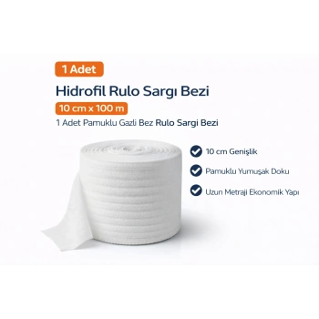 Hidrofil Rulo Sargı Bezi 10 cm x 100 m 1 Adet Pamuklu Gazlı Bez Rulo Sargı Bezi