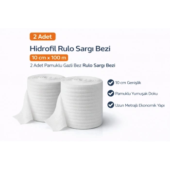 Hidrofil Rulo Sargı Bezi 10 cm x 100 m 2 Adet Pamuklu Gazlı Bez Rulo Sargı Bezi