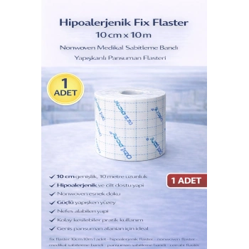 Hipoalerjenik Fix Flaster 10 cm x 10 m 1 Adet Nonwoven Medikal Sabitleme Bandı Yapışkanlı Pansuman Flasteri