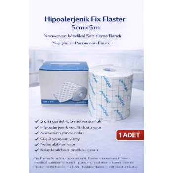 Hipoalerjenik Fix Flaster 5 cm x 5 m Nonwoven Medikal Sabitleme Bandı Yapışkanlı Pansuman Flasteri