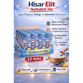 Hisar Elit Naftalinli Toz Güve Önleyici Dolap ve Çekmece Koruyucu 12 Adet