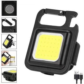 HS-37 Led Anahtarlıklı Cep Boy Cob Led Metal Kasa Mıknatıslı Şişe Açacağı Usb’li Şarj Edilebilir El Feneri