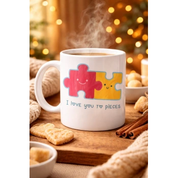 I Love You To Pieces Baskılı Porselen Kupa Model 14 - Sevgiliye Arkadaşa Özel Tasarım Kahve Kupası - Hediye Kupası