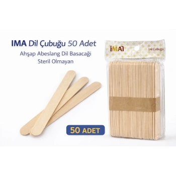 İMA Dil Çubuğu 50 Adet Ahşap Abeslang Steril Olmayan Tahta Dil Basacağı 1 Paket