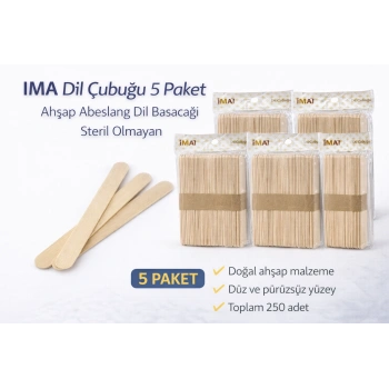 İMA Dil Çubuğu 50 Adet Ahşap Abeslang Steril Olmayan Tahta Dil Basacağı 5 Paket