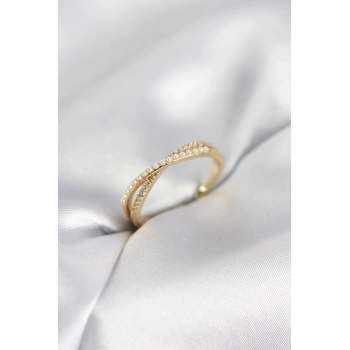 İncili ve Zirkon Taşlı Gold Renk Kadın Yüzük