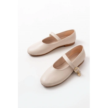 İNF-324 Bej Baretli Tokalı Günlük Kadın Babet