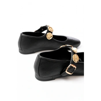 İNF-6363 Siyah Baret Tokalı Günlük Bayan Ayakkabı