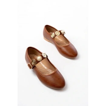 İNF-6363  Taba Baret Tokalı Günlük Bayan Ayakkabı