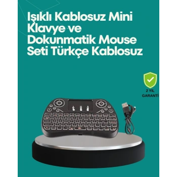 Işıklı Kablosuz Mini Klavye – 2.4 GHz, Dokunmatik Mouse Özellikli