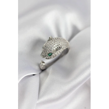 Jaguar Model Gümüş Renk Zirkon Taşlı Kadın Yüzük