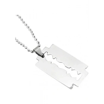 Jilet Çelik Kolye - Jilet Model Paslanmaz Gümüş Renk Çelik Kolye