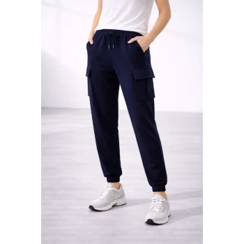 Jogger Eşofman Altı Rahat Kalıp, Kargo Cepli, Lastikli Paça, Günlük Spor Pantolon - Lacivert