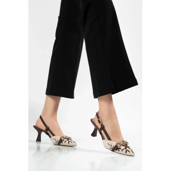 K-250 Kahve Süet Günlük Arkası Açık Tokalı Topuklu Kadın Ayakkabı