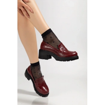 K-706 Bordo Kırışık Rugan Yüksek Tabanlı Loafer Ayakkabı