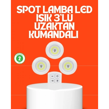 Kablosuz 3 Lü Spot Led Lamba Seti Uzaktan Kumandalı Enerji Tasarruflu Aydınlatma