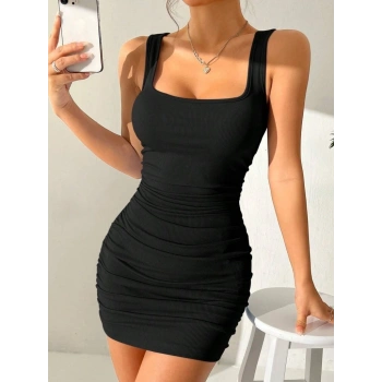 Kadın Askılı Yuvarlak Yaka Mini Kaşkorse Elbise