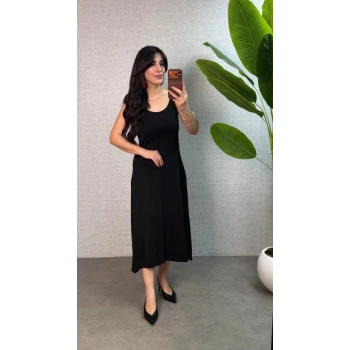 Kadın Askılı Yuvarlak Yaka Süprem Kumaş Elbise