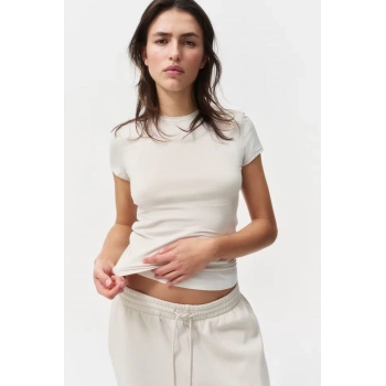 Kadın Bisiklet Yaka Regular Kalıp T-shirt Antrasit