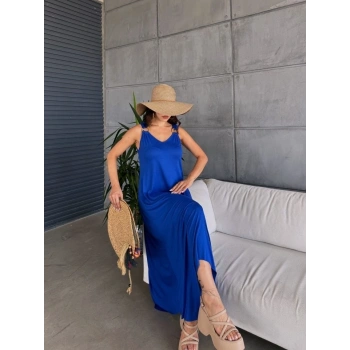 Kadın çan Dokuma Kumaş V Yaka Asimetrik Kesim Elbise