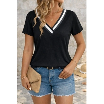 Kadın Kısa Kollu V Yakalı Bürümcük Bluz